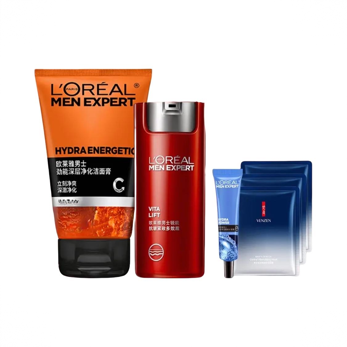 商品配色： 洁面膏100ml+多效霜 50ml+面膜25g*3片+水凝露15ml