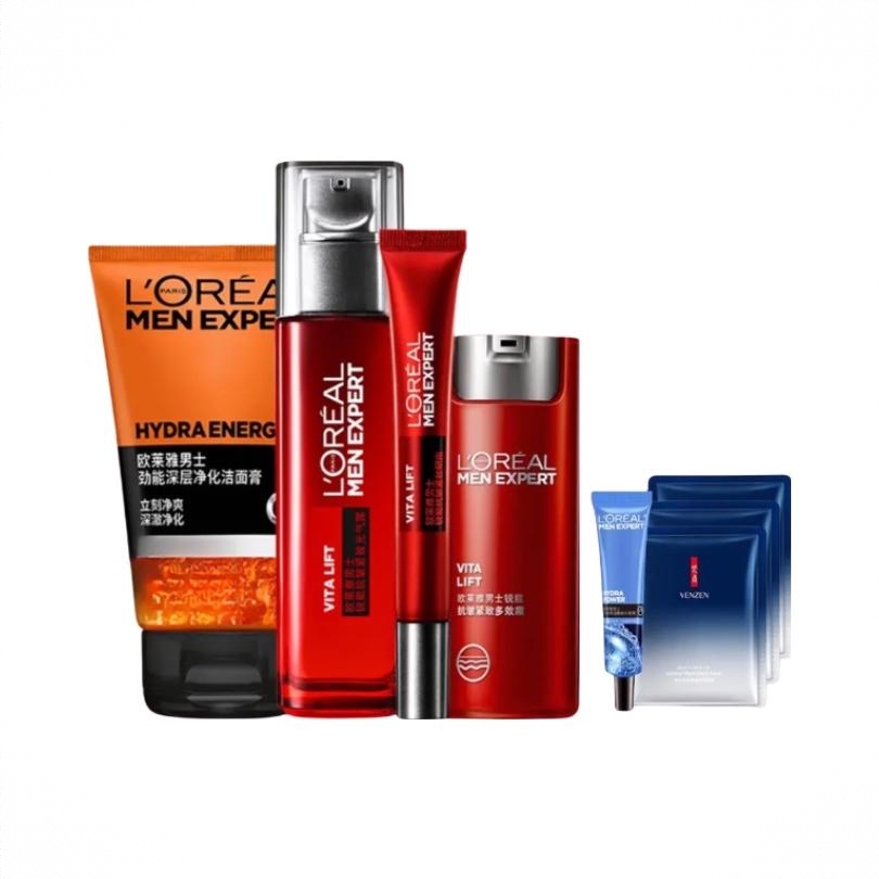 商品配色： 洁面膏100ml+多效霜 50ml+元气露 110ml+紧致眼霜 15ml+面膜25g*3片+水凝露15ml