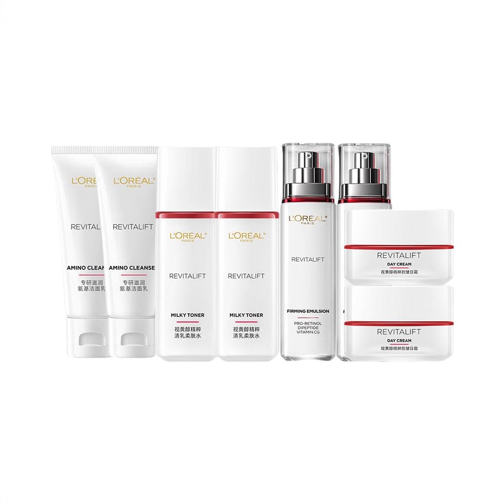 商品配色： 柔肤水65ml*2瓶+乳50ml*2瓶+面霜25*2瓶+洁面30ml*2支