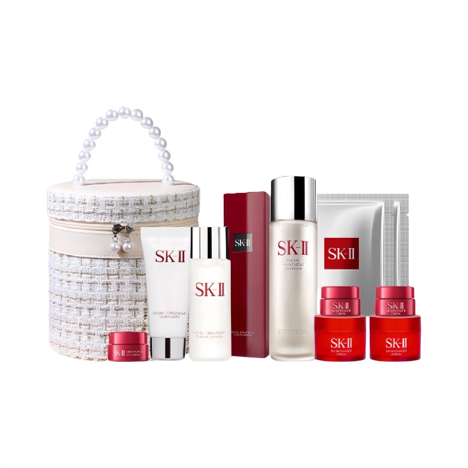 商品配色： 神仙水75ml+清莹露30ml+面霜2.5g*2瓶+大红瓶霜15g*2瓶+眼霜2.5g+洁面20g+前男友面膜2片