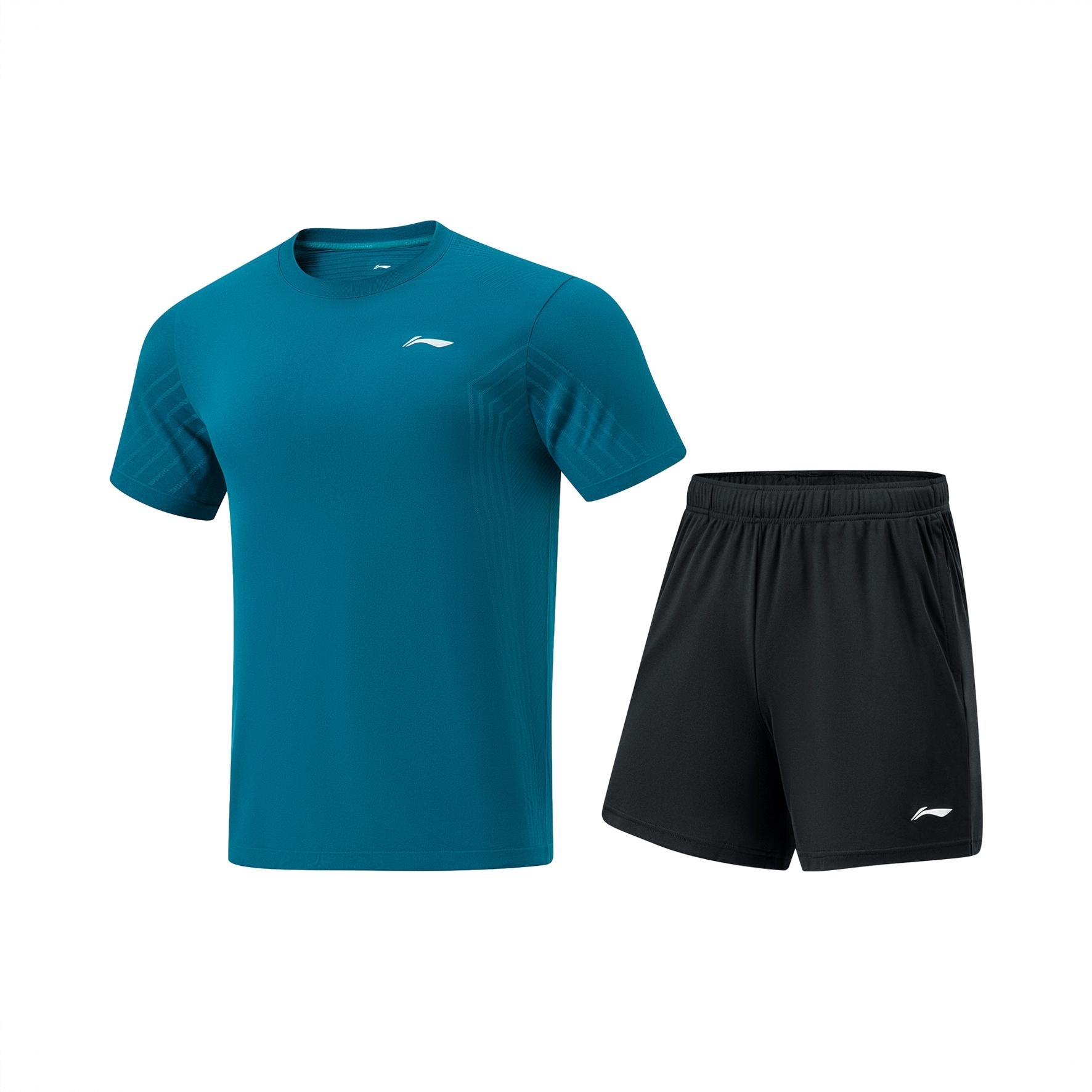 商品配色： 上装蓝绿+下装黑