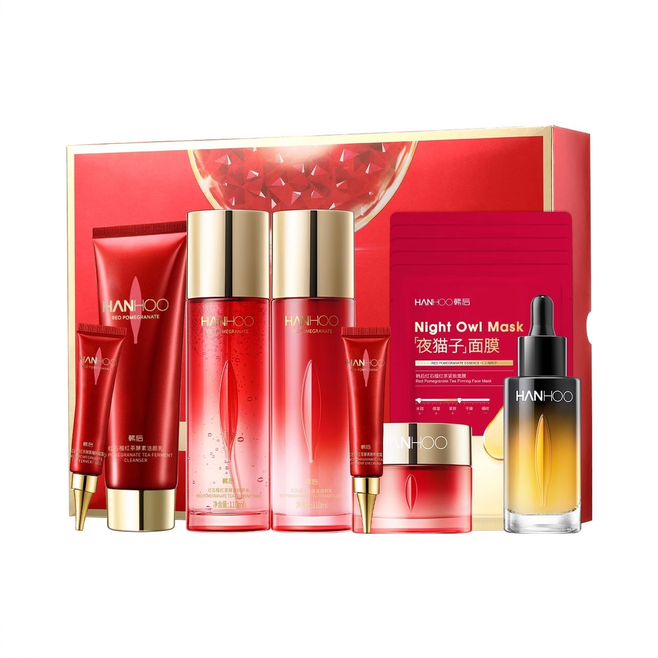 商品配色： 水110ml+乳110ml+洁面100g+霜50g+凝露15g+眼霜15g+面膜5片+精华液35ml