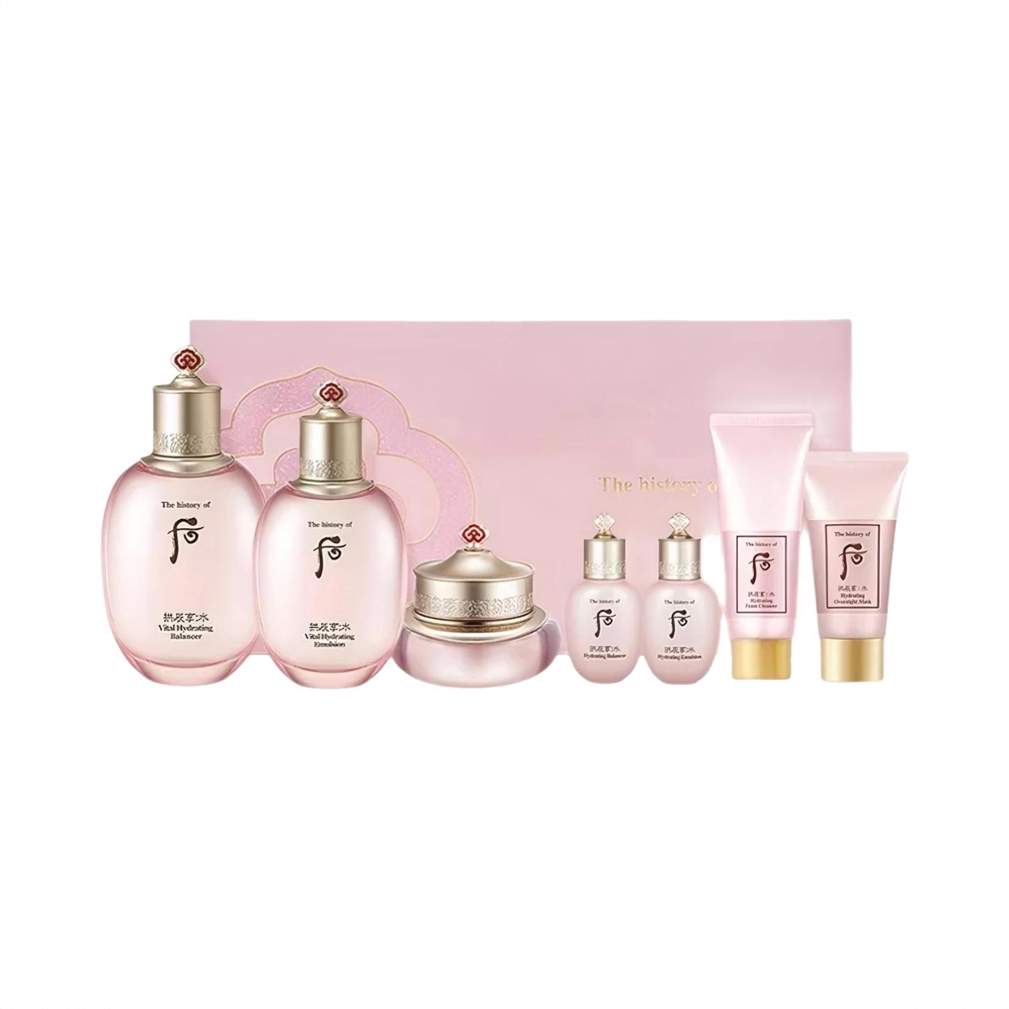 商品配色： 水（150ml+20ml）+乳（110ml+20ml）+面霜20ml+洁面40ml+面膜30ml
