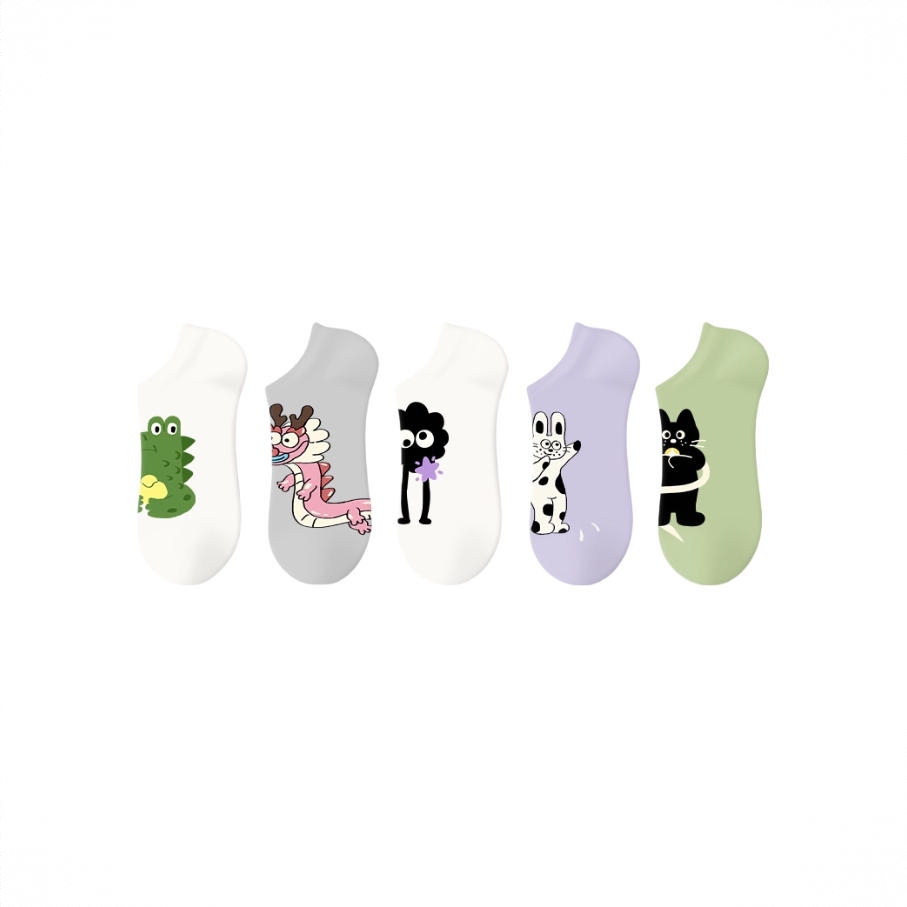 商品配色： 宠物卡通短袜C组 5双