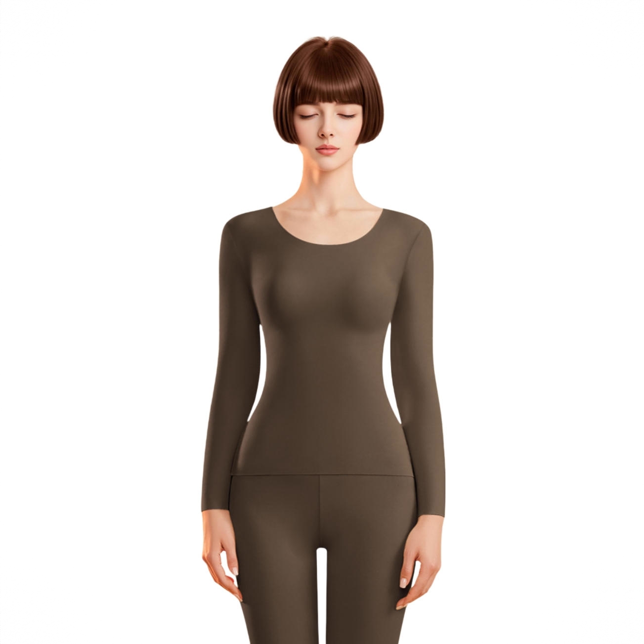 商品配色： 咖啡棕/圆领/女