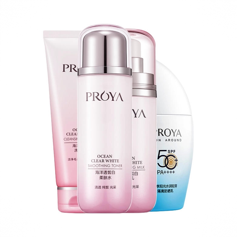 商品配色： 洗颜霜100ml+柔肤水135ml+莹亮乳100ml+防晒