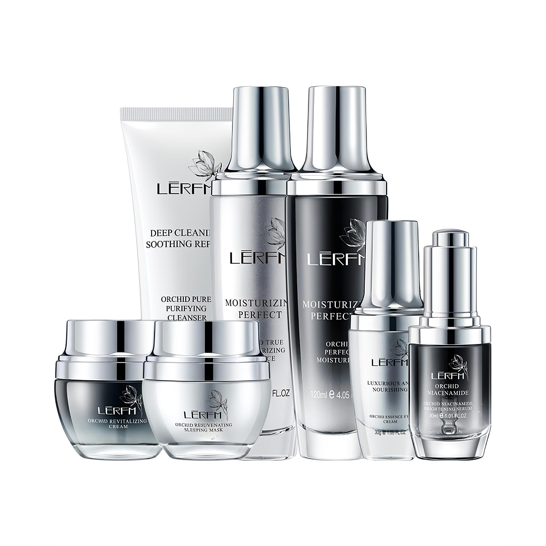 商品配色： 洁面120g+保湿120ml+精华液30ml+眼霜30g+滋润120ml+面霜50g+面膜50g