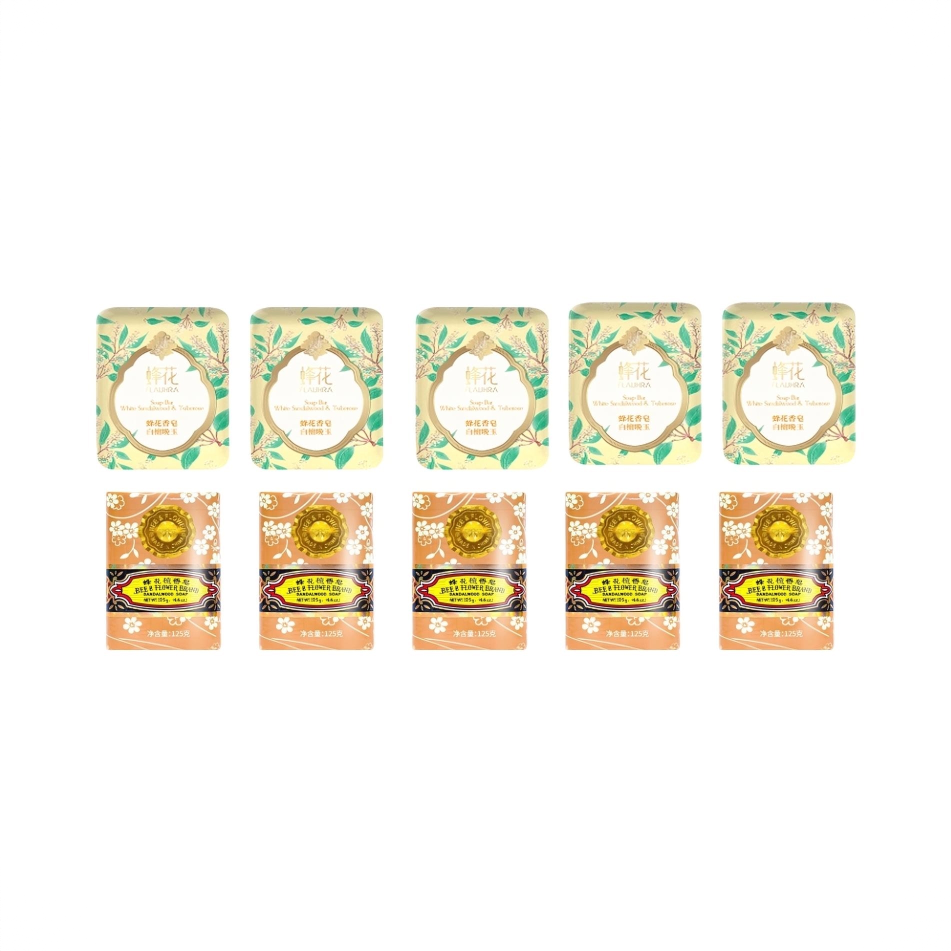 商品配色： 檀香皂125g*5块+白檀晚玉125g*5块
