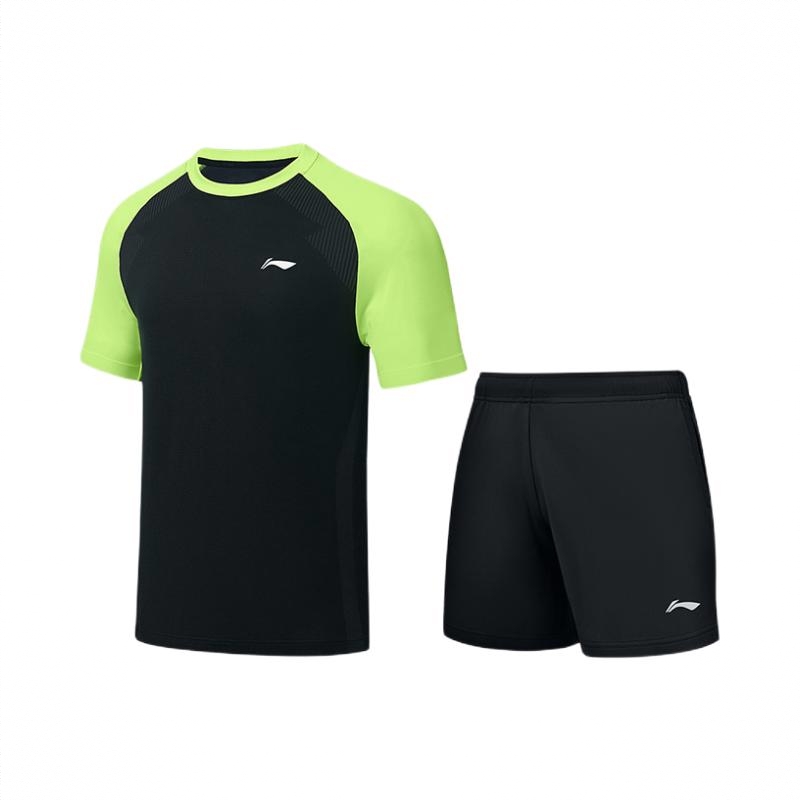 商品配色： 黑/荧光黄绿短袖+黑短裤