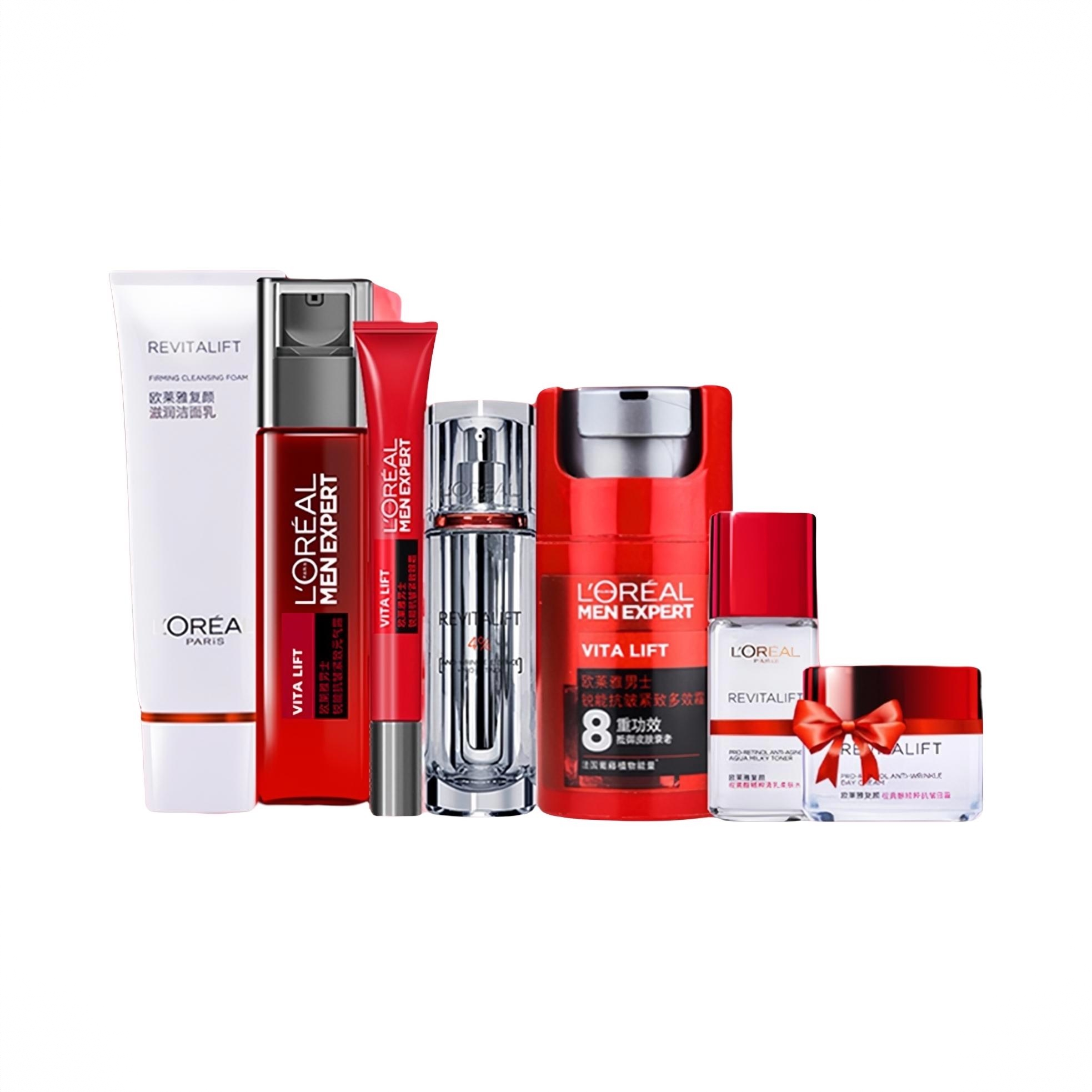 商品配色： 多效霜50ml+眼霜15ml+元气露110ml+洗面奶125ml+精华30ml+水65ml+面霜25g