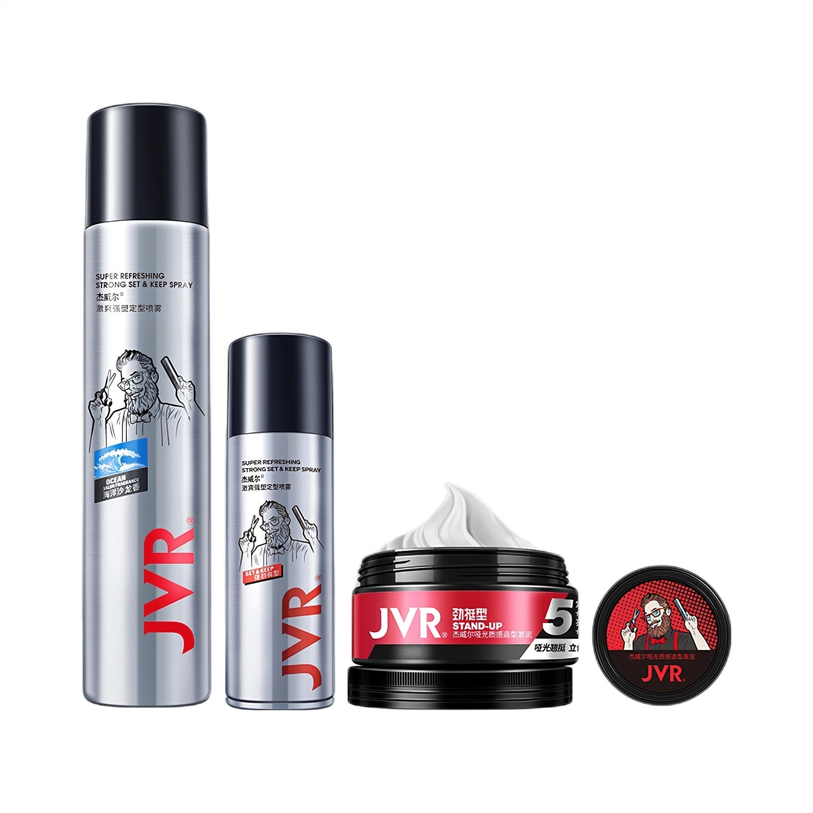 商品配色： 海洋定型喷雾338ml+强劲定型喷雾80ml+劲挺发泥80g+哑光发泥20g