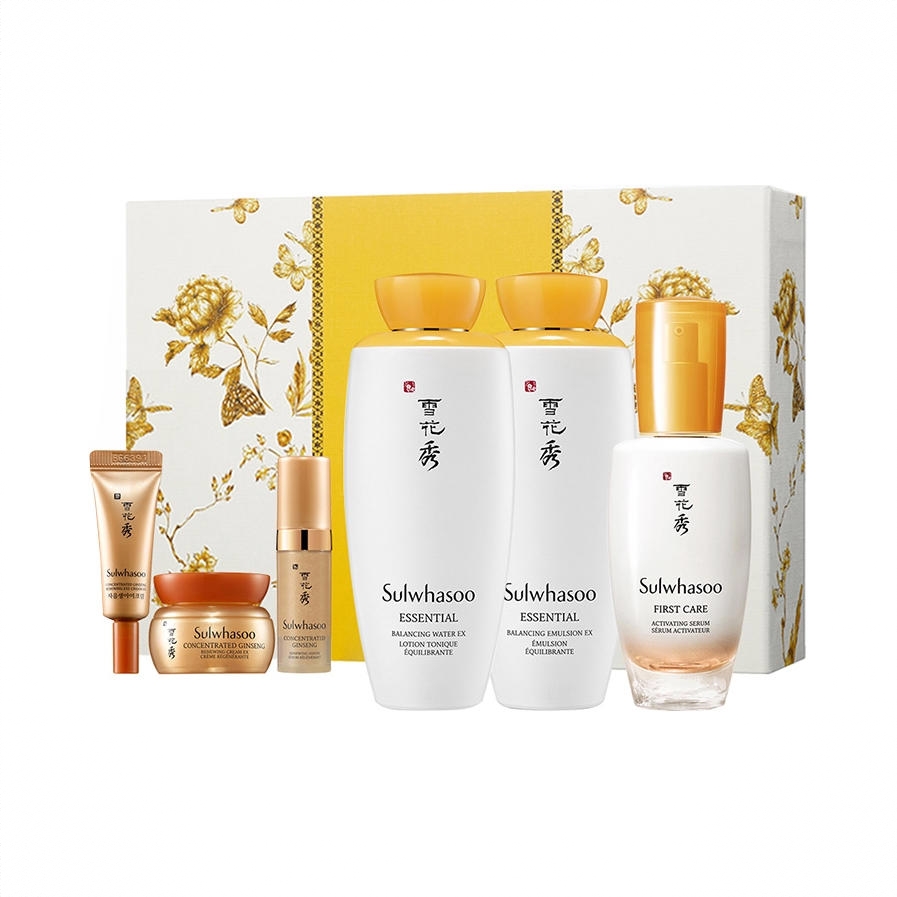 商品配色： 水125ml+乳125ml+精华露30ml+焕颜精华露5ml+眼霜3ml+修护霜5ml
