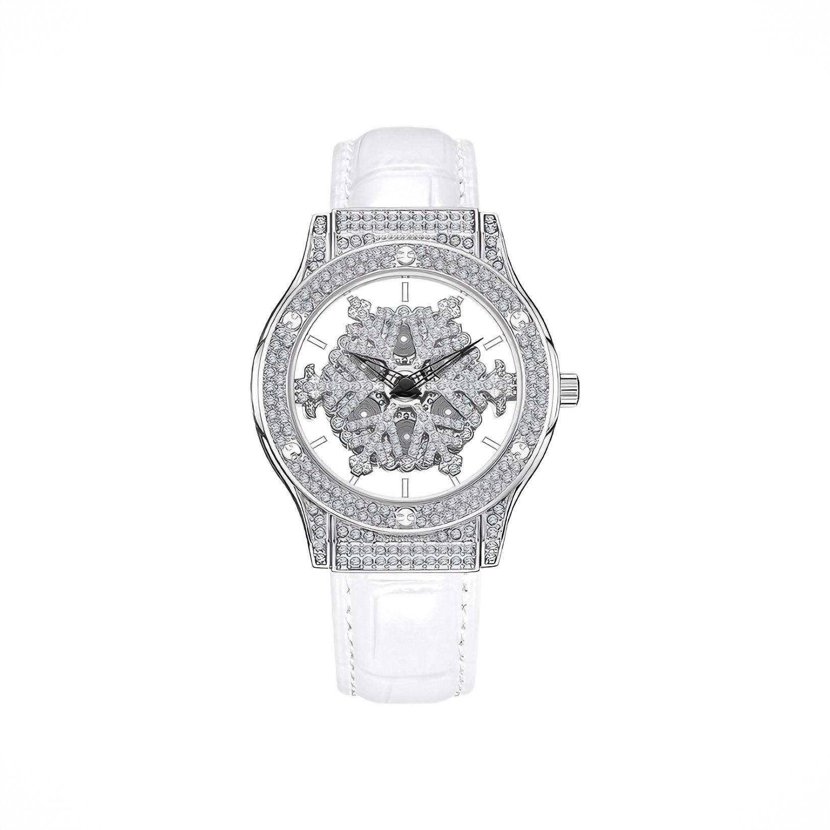 商品配色： 【品牌礼盒】银壳满钻 白色皮带