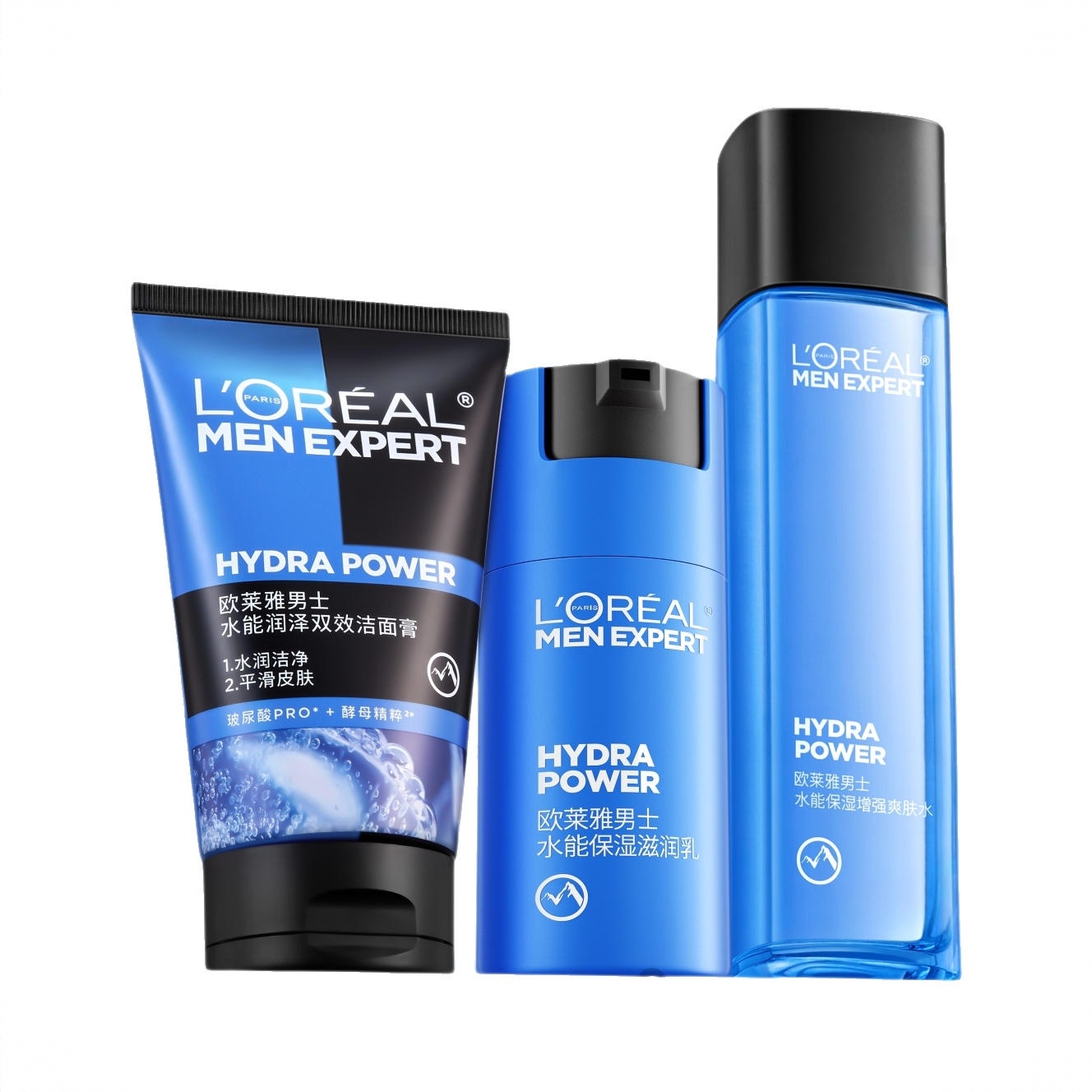 商品配色： 爽肤水130ml+滋润乳50ml+水能双效洁面100ml