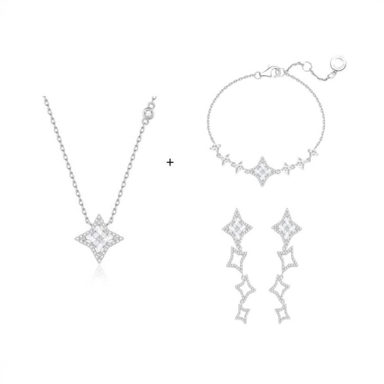 商品配色： 银色项链+手链+耳钉