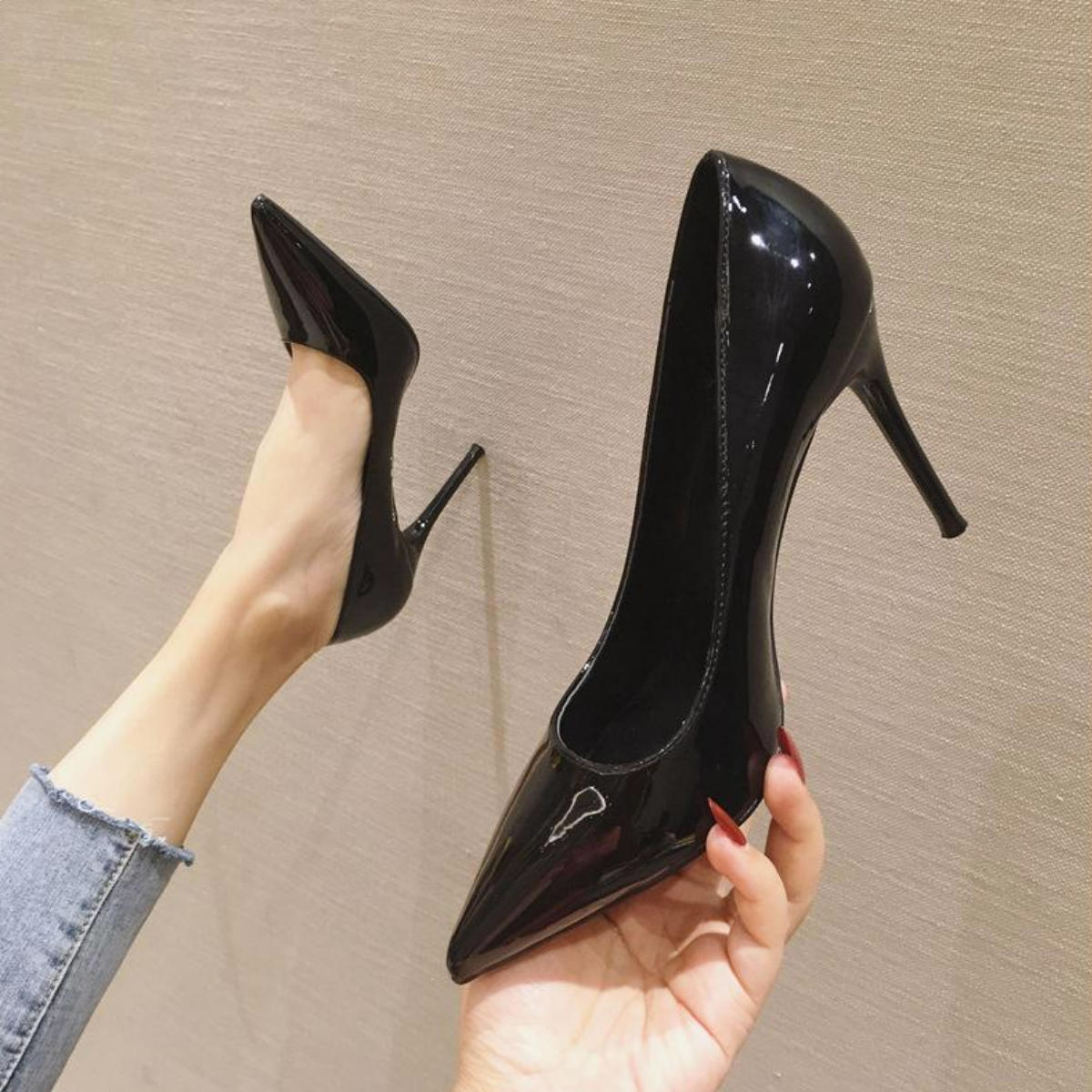 商品配色： 羊皮/跟高7.5cm/黑色
