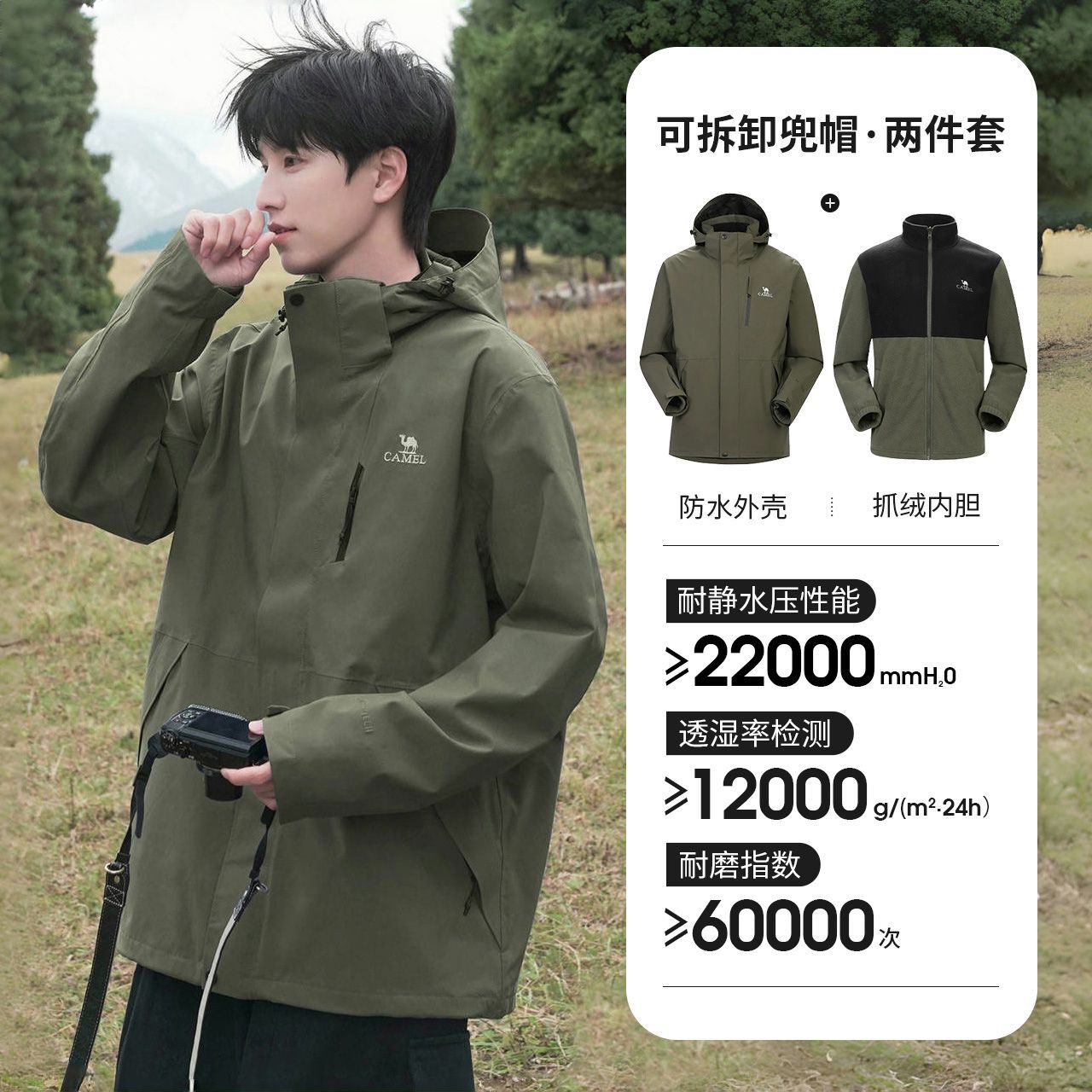 商品配色： 男/深橄榄绿/抓绒内胆/三合一