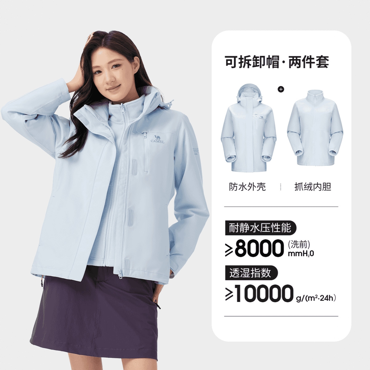商品配色： 缥缈蓝/三合一/抓绒内胆